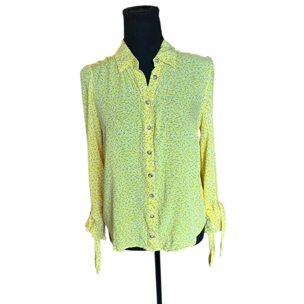 Anthropologie Maeve Yellow Pattern Button Front Blouse Cottagecore Spring 6 P6